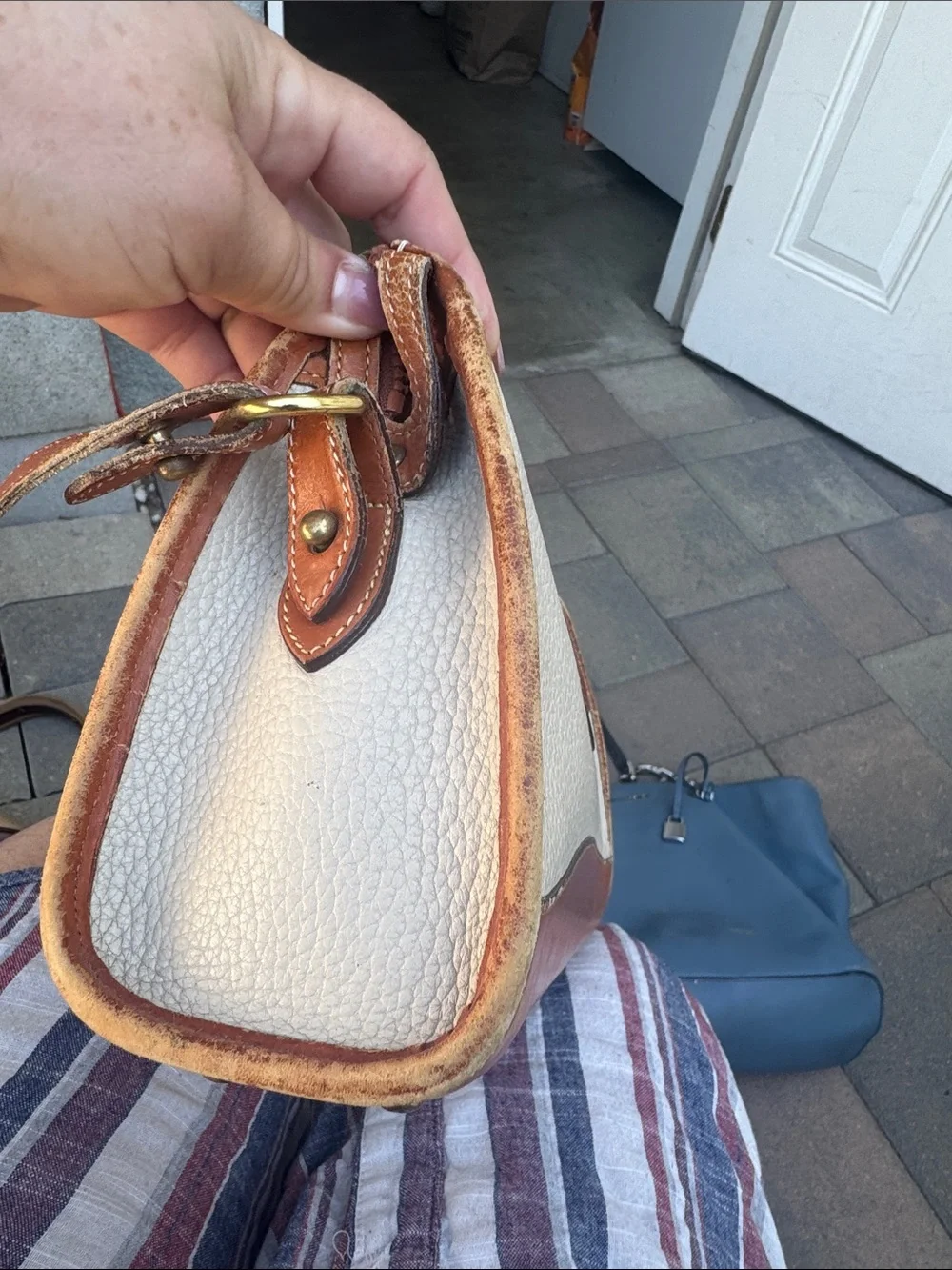 Dooney & Bourke Tan and Cream Leather Crossbody Messenger